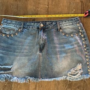 Studded jean denim mini skirt
